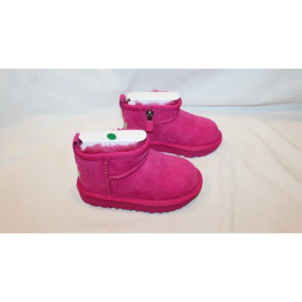 UGG Classic Ultra Mini Zip Suede Shearling Lined Boots Toddler 6 PINK NIB